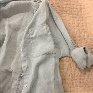 James Perse mint green collarless button up Shirt in linen
